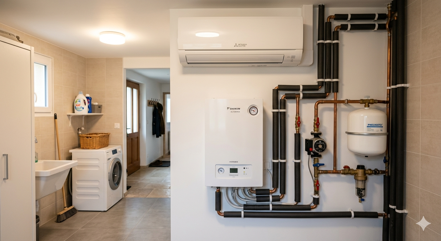 Module intérieur PAC dans une maison française — MPRénovation