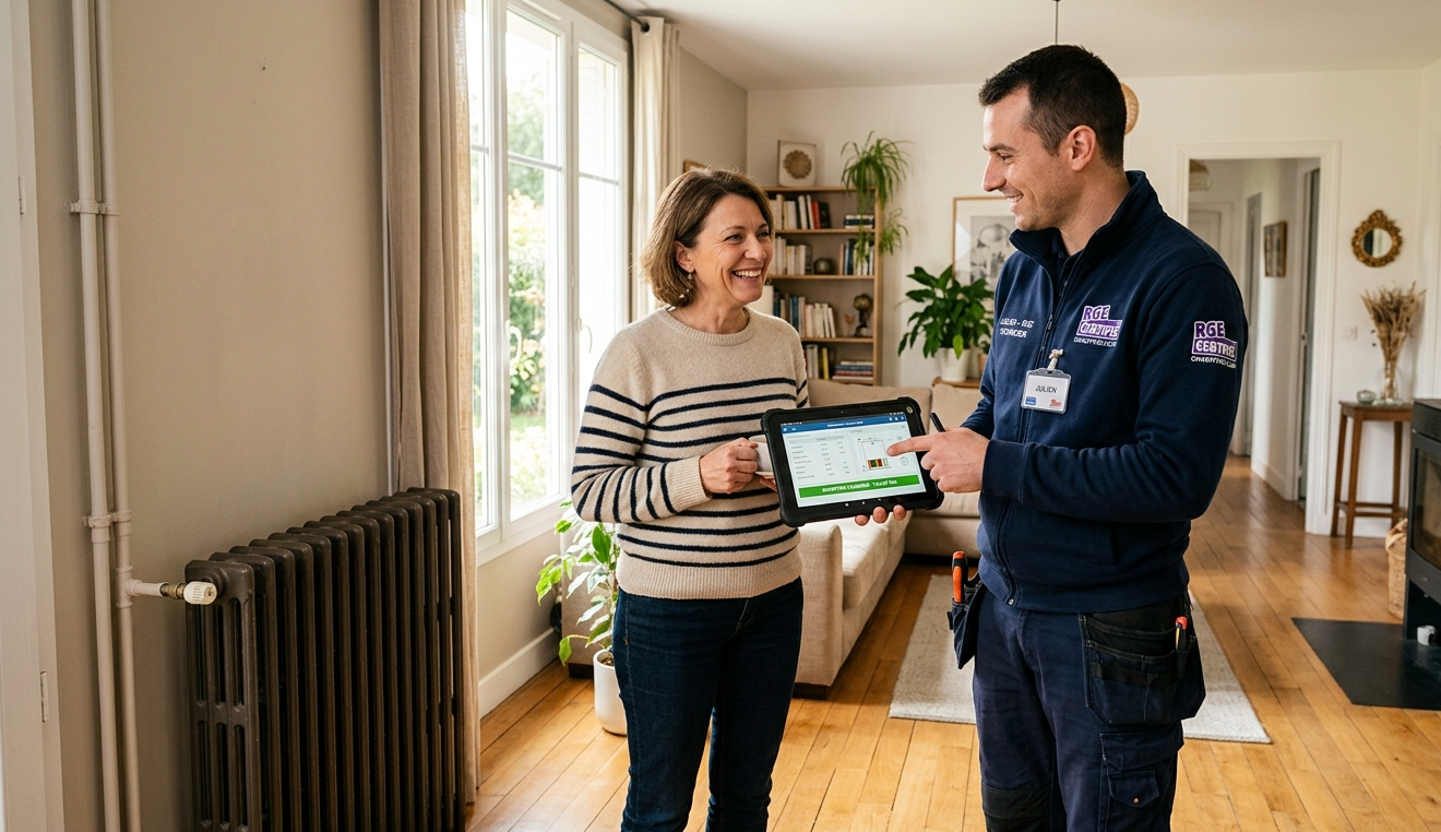 Technicien RGE MPRénovation lors d'une visite technique à domicile gratuite